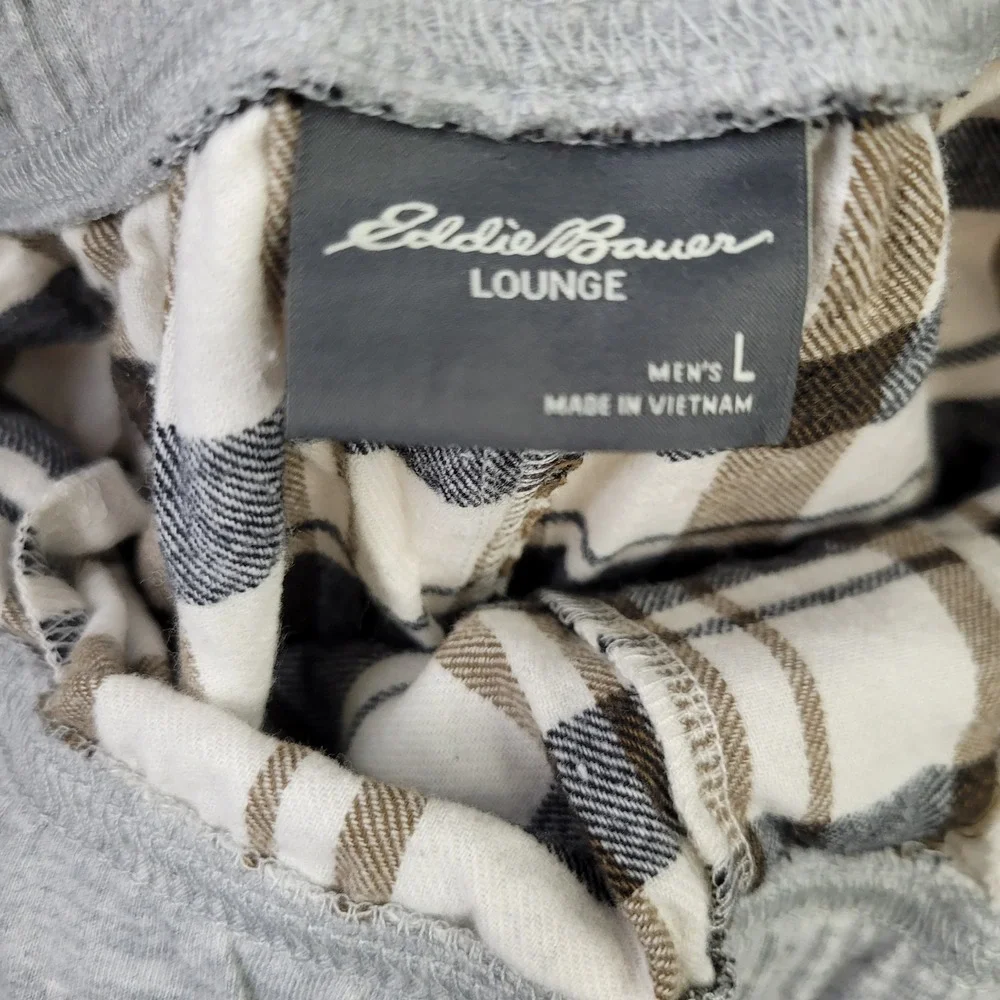 Eddie Bauer Lounge Pants Mens L Gray Plaid Sleepwear Bottoms Pajama Pants